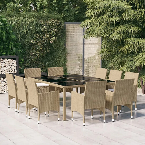 Salle à manger de jardin 11 pcs,Table et chaise à dîner Résine tressée Beige -MN20230