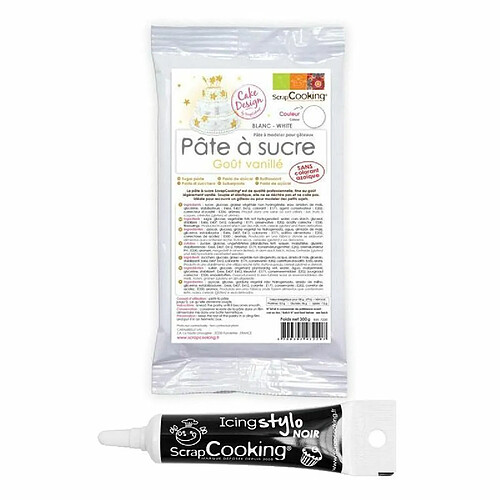 Scrapcooking Pâte à sucre blanche 250 g + Stylo de glaçage noir