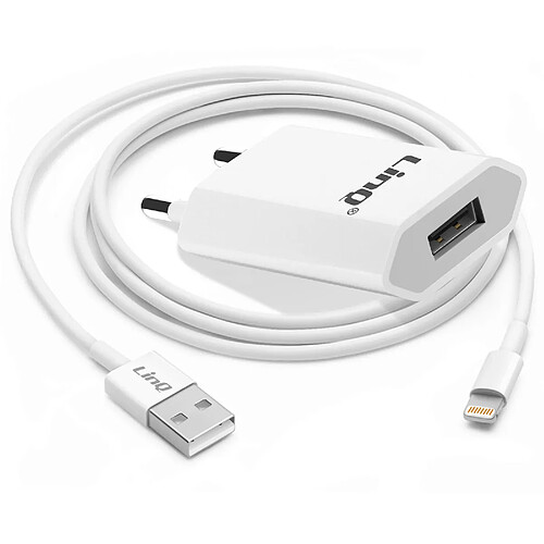 Chargeur Secteur USB + Câble USB vers iPhone Lightning, LinQ Blanc