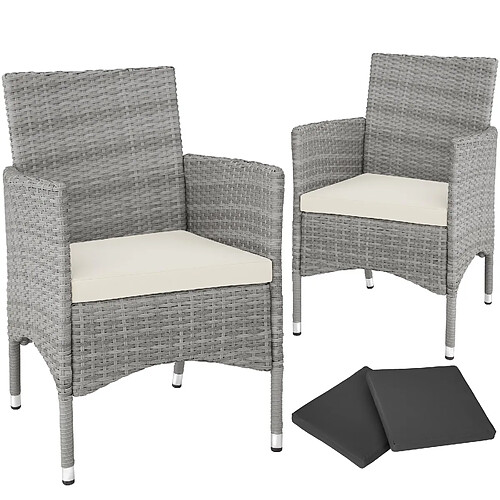 Tectake Lot de 2 fauteuils de jardin acier avec 2 sets de housses - gris clair/crème