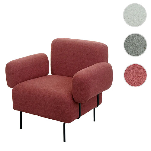 Mendler Fauteuil lounge HWC-L83, fauteuil cocktail fauteuil rembourré, tissu bouclé/textile métal ~ vieux rose