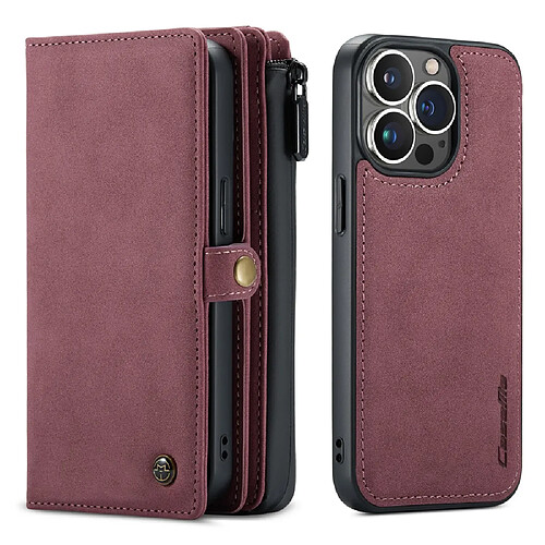 Caseme Etui en PU + TPU surface mate détachable avec support rouge vin pour votre Apple iPhone 13 Pro 6.1 pouces