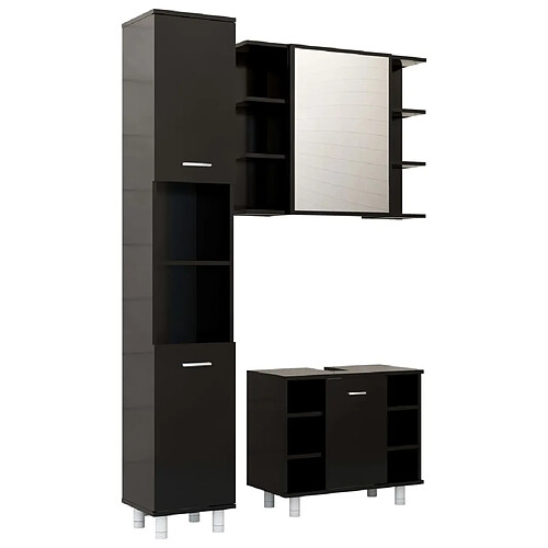 Maison Chic Armoire de Bain | Ensemble de 3 meubles salle de bain Noir Aggloméré -GKD81427