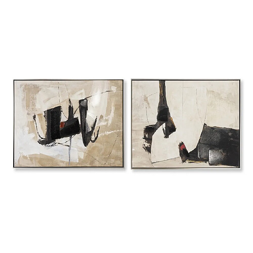 Pegane Ensemble de 2 tableaux peinture à l'huile sur toile,peinte à la main avec cadre noir- Longueur 180 x Profondeur 4 x Hauteur 60 cm