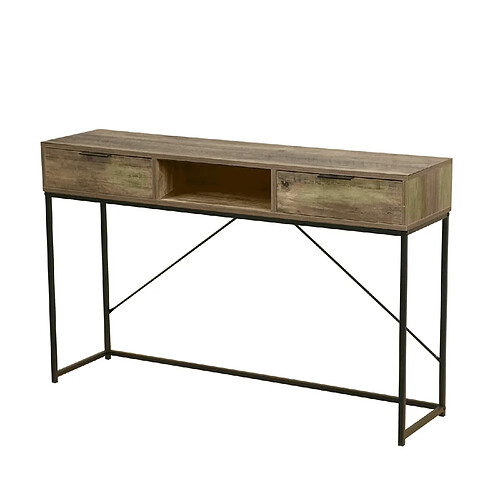 Toilinux Console Joya en MDF et Métal 2 tiroirs et 1 niche ouverte - L.120 cm x H.75 cm - Marron et Noir