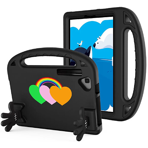 Coque en EVA motif coeur d'amour, anti-chute avec béquille en forme de paume pour votre Samsung Galaxy Tab A 10.1 (2019) SM-T510/T515 - noir