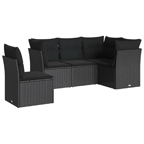 Maison Chic Salon de jardin 5 pcs avec coussins | Ensemble de Table et chaises | Mobilier d'Extérieur noir résine tressée -GKD22539