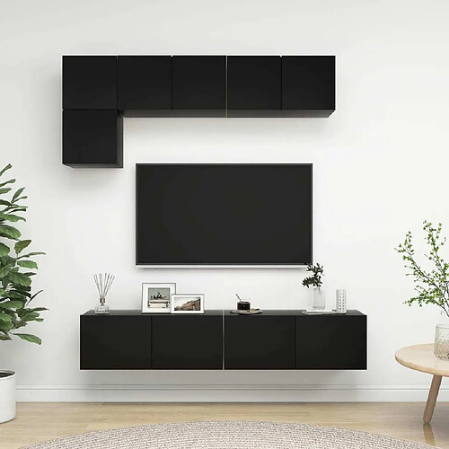 Maison Chic Ensemble de meubles TV 5 pcs | Banc TV Moderne pour salon | Meuble de Rangement - Noir Aggloméré -MN46632