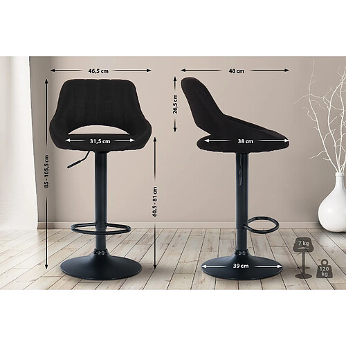 Non Tabouret de bar Milet tissu noir