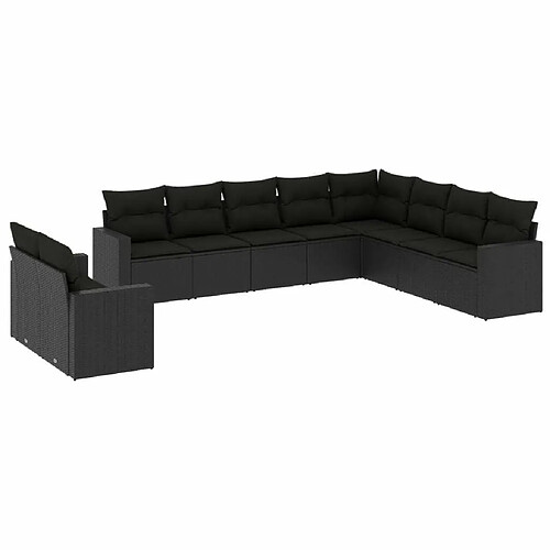 Maison Chic Salon de jardin 10 pcs avec coussins | Ensemble de Table et chaises | Mobilier d'Extérieur noir résine tressée -GKD99752