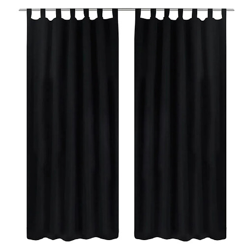 vidaXL 2 pcs Rideau à Passant Micro Satin Noir 140 x 175 cm