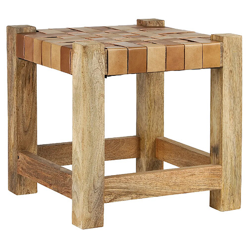 Tabouret 45x45 cm bois de manguier brun et cuir de buffle WOMO-Design