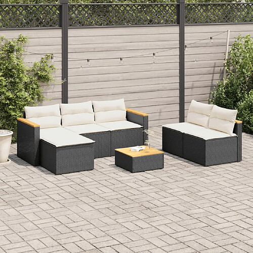 vidaXL Salon de jardin 5 pcs avec coussins noir résine tressée acacia