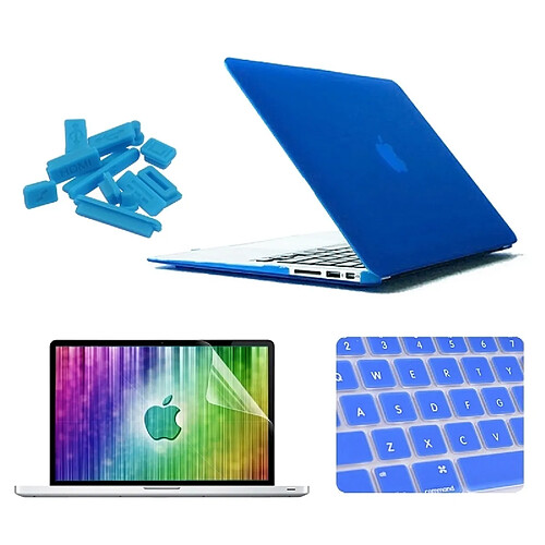 Wewoo Housse Étui bleu foncé pour MacBook Air 11,6 pouces 4 en 1 Coque de protection en plastique dur givré avec protecteur d'écran et protège-clavier bouchons anti-poussière