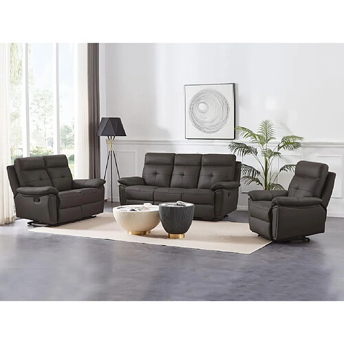 Vente-Unique Canapé 3 places et fauteuil relax en cuir marron VINETA