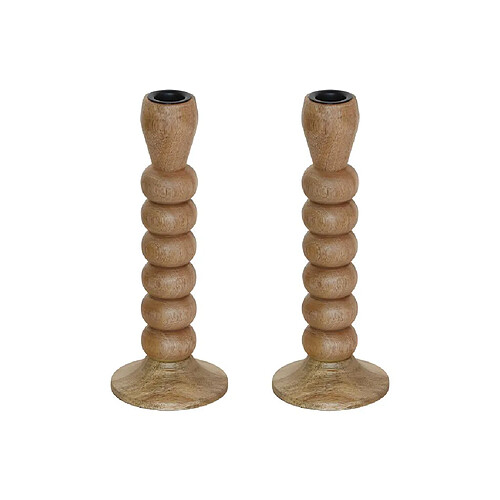 Vente-Unique Lot de 2 bougeoirs en bois de manguier - H. 23 cm - Naturel - FAININ