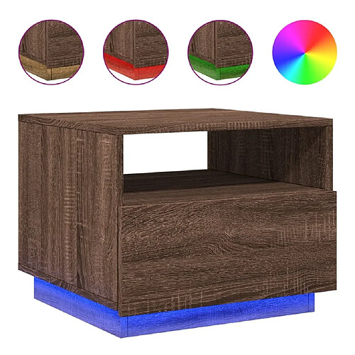 Maison Chic Table basse pour salon | Table à café avec lumières LED chêne marron 50x49x40 cm -GKD27532