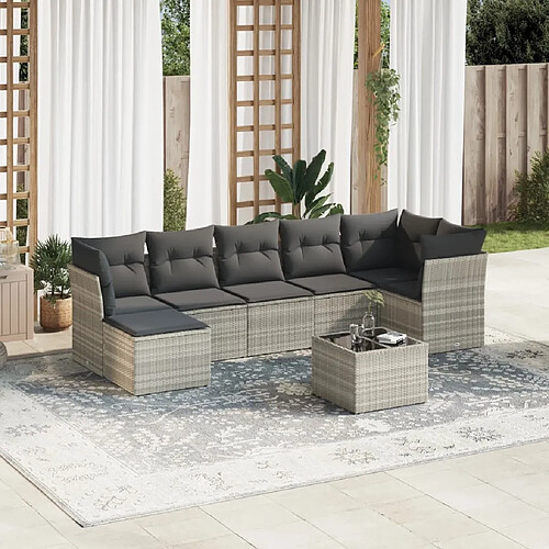 vidaXL Salon de jardin 8 pcs avec coussins gris clair résine tressée