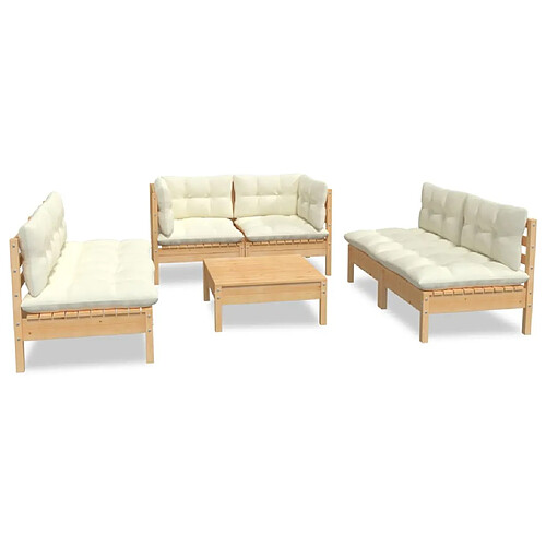 Maison Chic Salon de jardin 7 pcs + coussins - Mobilier/Meubles de jardin - Table et chaises d'extérieur crème bois de pin massif -MN77805