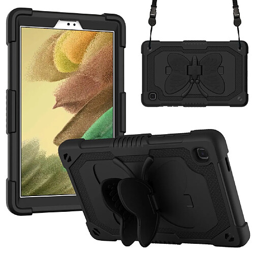 Coque en TPU + silicone avec béquille en forme de papillon et bandoulière noir pour votre Samsung Galaxy Tab A7 Lite 8.7 pouces