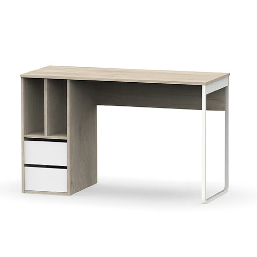 Pegane Bureau coloris effet bois/blanc - Hauteur 74 x Longueur 120 x Profondeur 55 cm