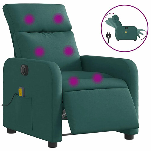 Maison Chic Fauteuil Relax pour salon, Fauteuil de massage inclinable électrique Vert foncé Tissu -GKD51636