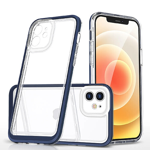 Ozzzo coque transparente 3 en 1 pour iphone 12 avec cadre en gel bleu