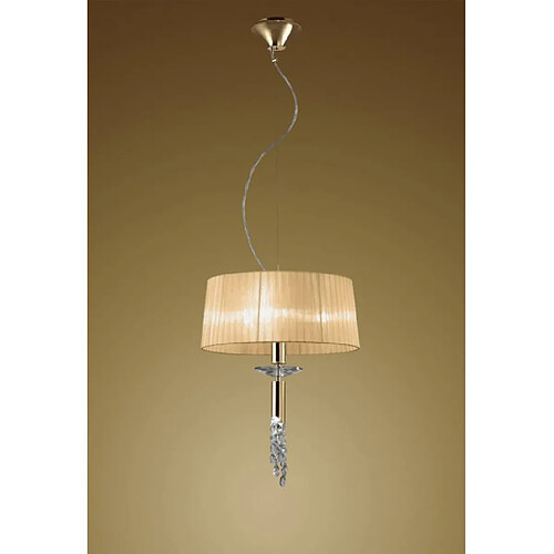 Luminaire Center Suspension Tiffany 3+1 Ampoule E27+G9, doré avec Abat jour bronze & cristal transaparent