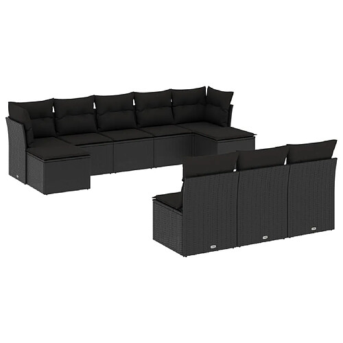 Maison Chic Salon de jardin 10 pcs avec coussins | Ensemble de Table et chaises | Mobilier d'Extérieur noir résine tressée -GKD12121