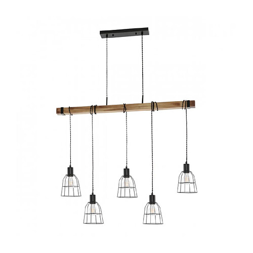 Luminaire Center Suspension industrielle et rétro Ponte Noir en métal et bois