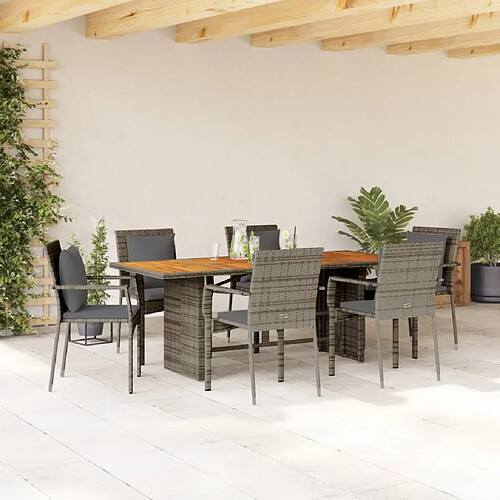 vidaXL Ensemble à manger de jardin et coussins 7 pcs gris rotin