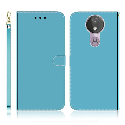 Wewoo Housse Coque Etui à rabat horizontal en surface miroir avec surface imitee pour Motorola Moto G7 fentes cartes et porte-cartes ainsi que portefeuille et lanière Bleu