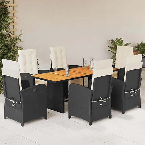 vidaXL Ensemble à manger de jardin coussins 7pcs Noir Résine tressée