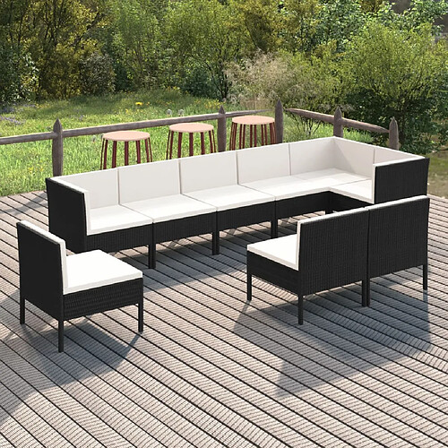 vidaXL Salon de jardin 9 pcs avec coussins Résine tressée Noir