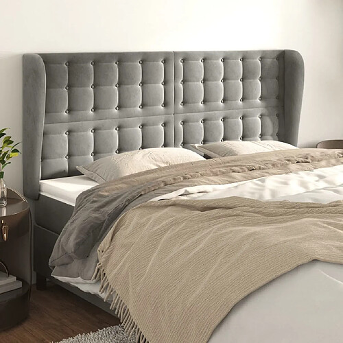 Maison Chic Tête de lit scandinave avec oreilles,meuble de chambre Gris clair 203x23x118/128 cm Velours -MN56963