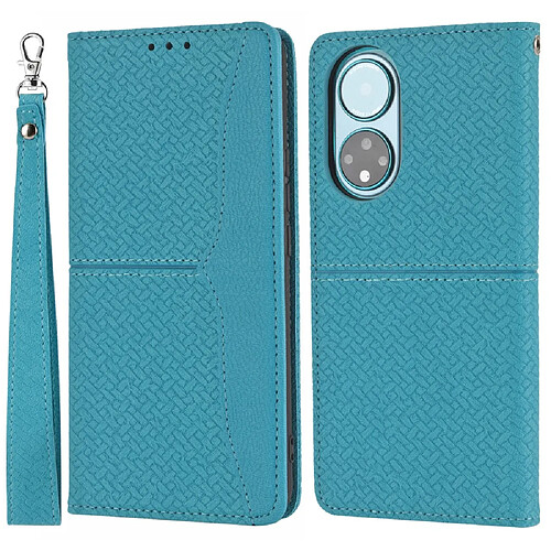 Etui en PU texture tissée, antichoc, magnétique avec support bleu pour votre Honor 50 SE