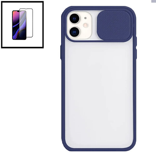 PHONECARE Kit Coque avec fenetre Anti-Choc mat + Film de Verre Trempé 5D à Couverture Complète pour iPhone XR - Bleu foncé