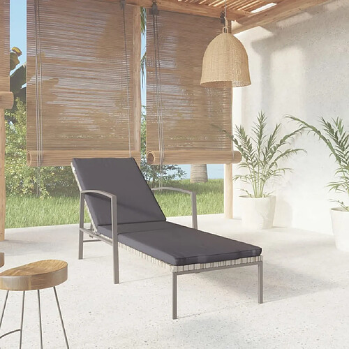 Maison Chic Chaise longue de jardin avec coussin | Bain de soleil Relax | Transat Résine tressée Gris -GKD86133