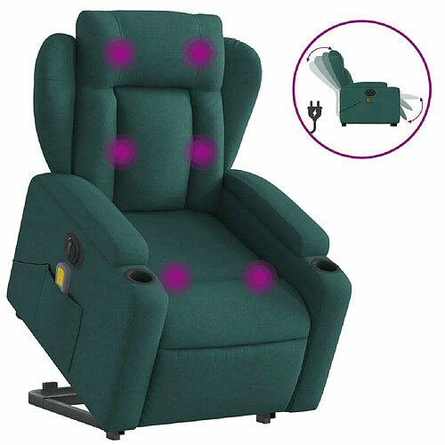 Maison Chic Fauteuil Relax pour salon, Fauteuil inclinable de massage électrique Vert foncé Tissu -GKD67281