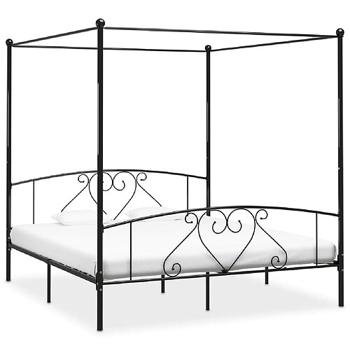 vidaXL Cadre de lit sans matelas avec baldaquin noir 200x200 cm métal