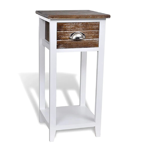 vidaXL Table de chevet avec 1 tiroir Marron et blanc