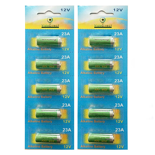 Visiodirect Lot de 10 Piles Alcaline 12V type A23/23A compatibles LRV08/L1028/8LR932/8LR23/VR22/8F10R/EL12