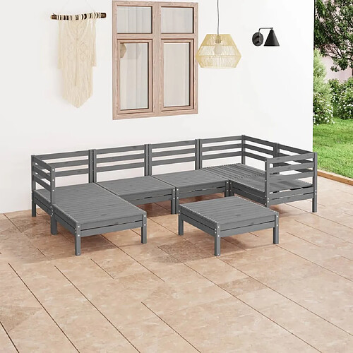 vidaXL Salon de jardin 7 pcs Bois de pin massif Gris