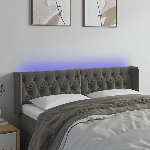 Maison Chic Tête de lit scandinave à LED,meuble de chambre Gris foncé 163x16x78/88 cm Velours -MN20533