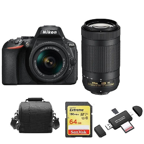 NIKON D5600 TWIN KIT AF-P 18-55MM F3.5-5.6G VR AF-P 70-300MM F4.5-6.3 ED VR DX (20062) + 64GB SD card + camera Bag + Memory Card Reader