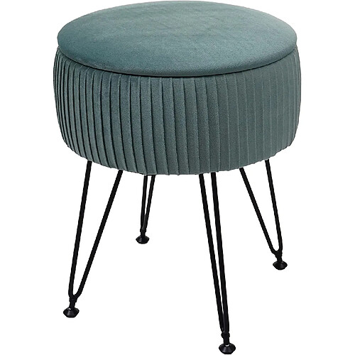 Decoshop26 Tabouret avec compartiment de rangement Ø 33cm aspect velours vert clair cadre noir TABO04015