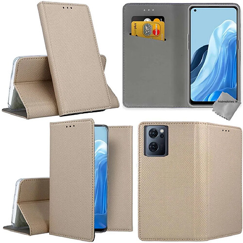 Htdmobiles Housse etui portefeuille avec coque intérieure en silicone pour Oppo Reno 7 5G / Find X5 Lite + verre trempe - OR MAGNET