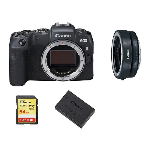 CANON EOS RP Body Black + EF-EOS R Mount Adapter + 64GB SD card + LP-E17 Battery