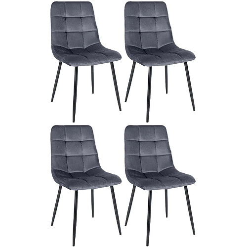 Decoshop26 Lot de 4 chaises de salle à manger style moderne et confortable en tissu velours gris foncé et métal noir 10_0001782