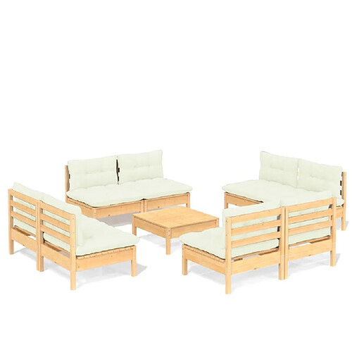 Maison Chic Salon de jardin 9 pcs + coussins - Mobilier/Meubles de jardin - Table et chaises d'extérieur crème bois de pin -MN65743